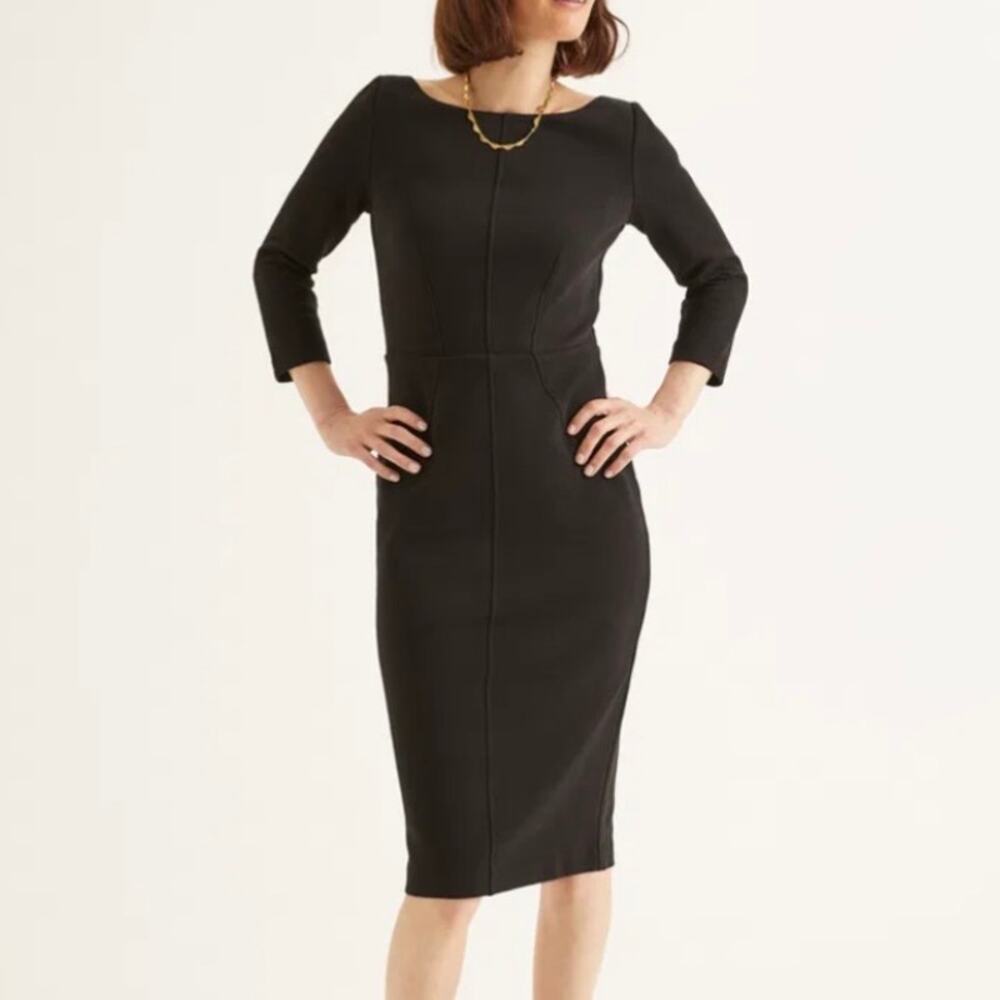 BODEN | Aurelia Ottoman Dress Midi Exposed Zipper Fitted 3/4 Sleeve | Size 12 - Picture 2 of 10